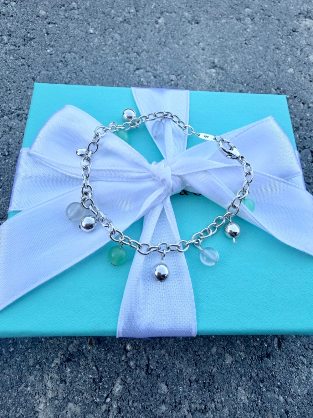 RARE Tiffany & Co Chrysoprase, Moonstone, Bead Bracelet, 7"